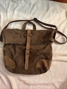 United By Blue Brown Canvas Messenger Bag with Leather Trim